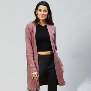 Women Self Design Longline Shrug